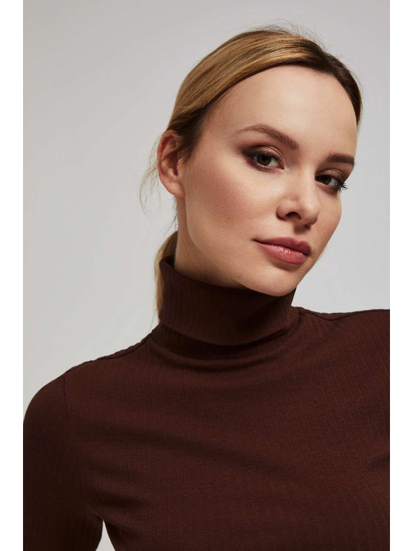 Moodo Žebrovaná blúzka so stojačkom hnedá Moodo