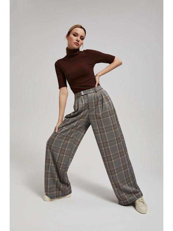 Moodo Žebrovaná blúzka so stojačkom hnedá Moodo