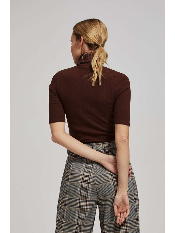 Moodo Žebrovaná blúzka so stojačkom hnedá Moodo