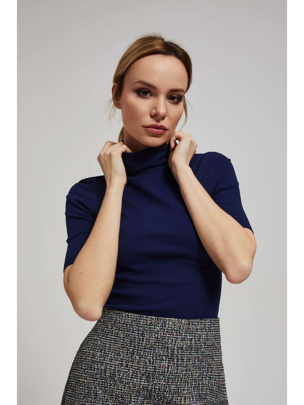 Moodo Žebrovaná blúzka so stojačkom tmavmodrá Moodo