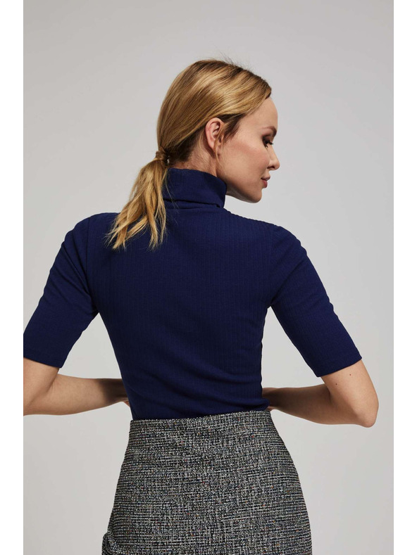 Moodo Žebrovaná blúzka so stojačkom tmavmodrá Moodo