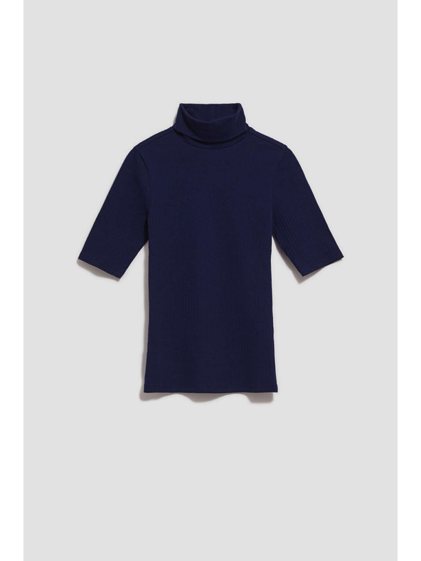 Moodo Žebrovaná blúzka so stojačkom tmavmodrá Moodo