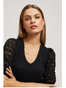 Moodo Čierna čipková blúzka s nafúknutými rukávmi Moodo