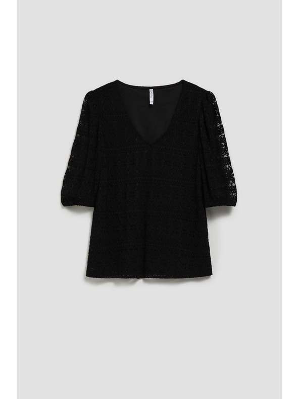 Moodo Čierna čipková blúzka s nafúknutými rukávmi Moodo