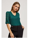 Moodo Smaragdová čipková blúzka s nafúknutými rukávmi Moodo