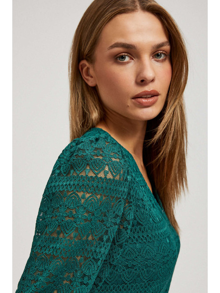 Moodo Smaragdová čipková blúzka s nafúknutými rukávmi Moodo