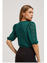 Moodo Smaragdová čipková blúzka s nafúknutými rukávmi Moodo