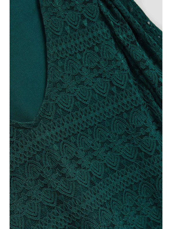 Moodo Smaragdová čipková blúzka s nafúknutými rukávmi Moodo