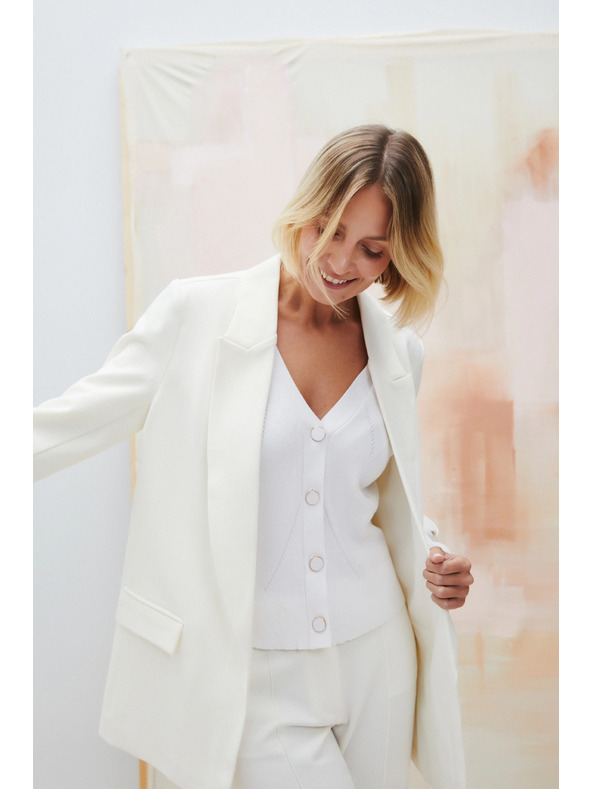 Moodo Elegantné sako biele so zahalenými rukávmi Moodo