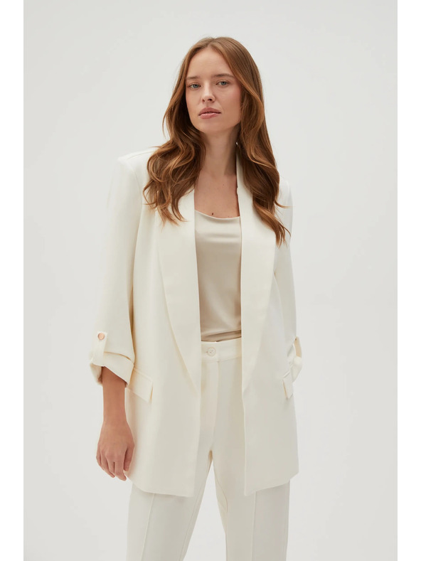 Moodo Elegantné sako biele so zahalenými rukávmi Moodo