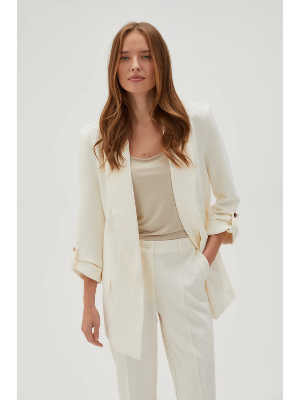 Moodo Elegantné sako biele so zahalenými rukávmi Moodo