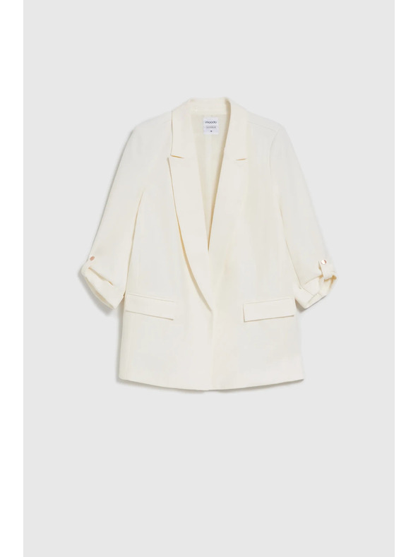 Moodo Elegantné sako biele so zahalenými rukávmi Moodo