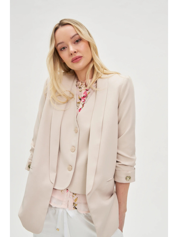 Moodo Béžové sako so záhybmi na rukávoch 3/4 Moodo