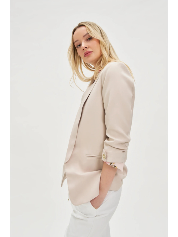 Moodo Béžové sako so záhybmi na rukávoch 3/4 Moodo