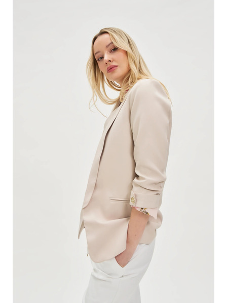Moodo Béžové sako so záhybmi na rukávoch 3/4 Moodo