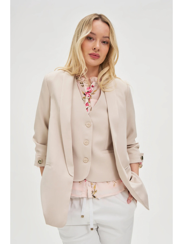 Moodo Béžové sako so záhybmi na rukávoch 3/4 Moodo