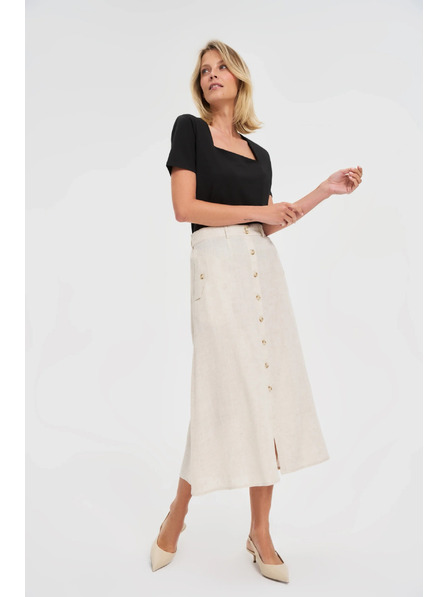 Moodo Ľanová midi sukňa béžová Moodo