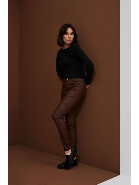 Moodo Voskované úzke nohavice s vreckami gaštanové Moodo