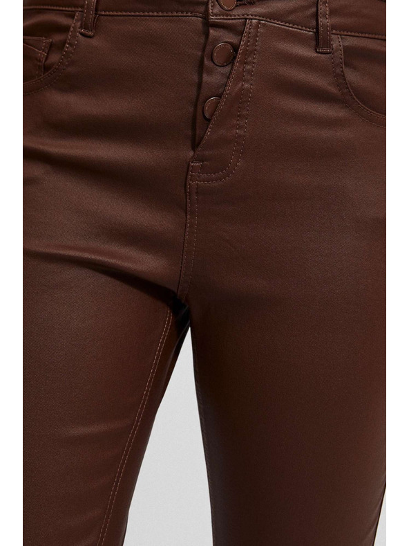 Moodo Voskované úzke nohavice s vreckami gaštanové Moodo