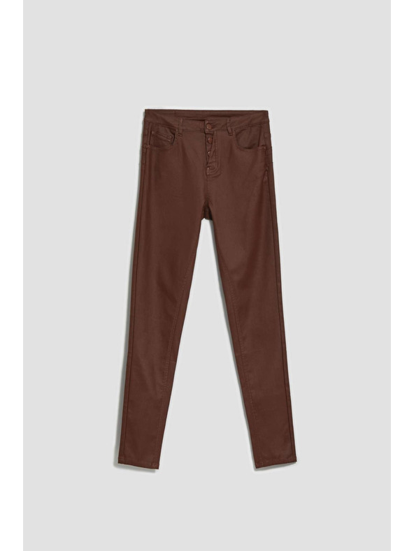 Moodo Voskované úzke nohavice s vreckami gaštanové Moodo