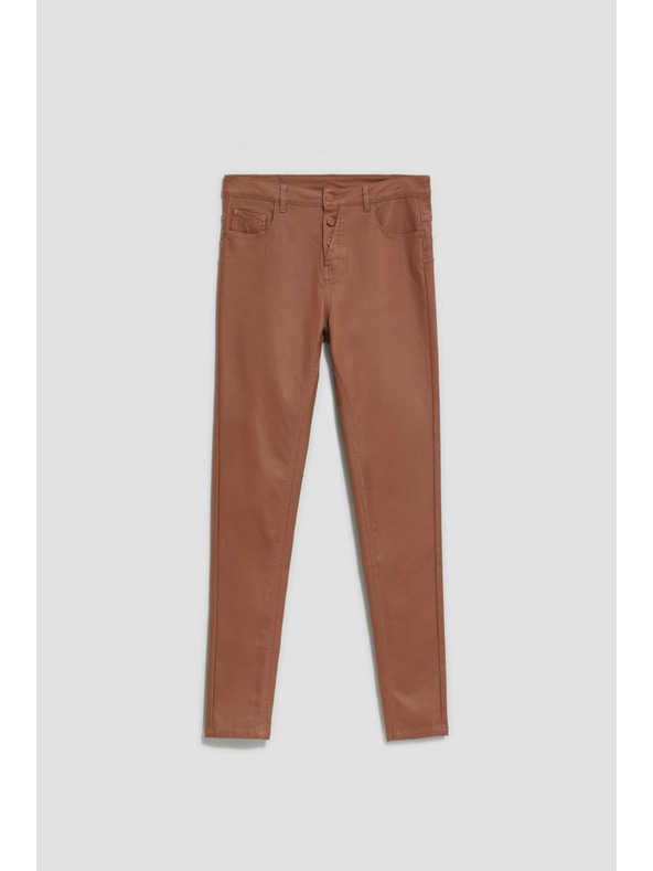 Moodo Voskované úzke nohavice hnedé Moodo