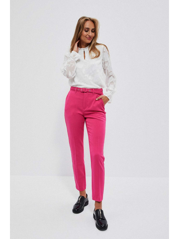 Moodo Ružové cigaretové nohavice s opaskom Moodo