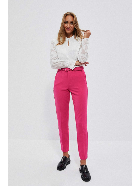 Moodo Ružové cigaretové nohavice s opaskom Moodo