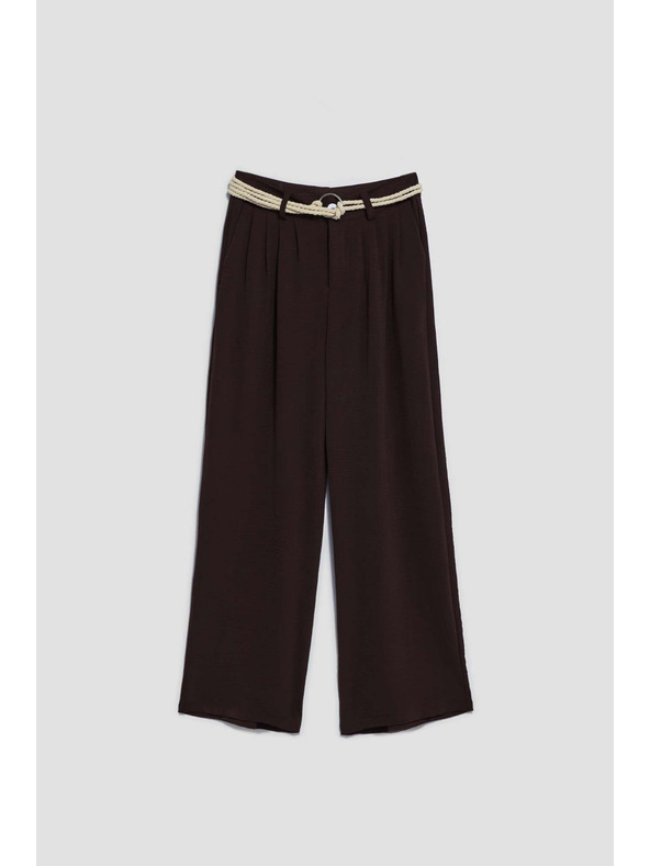 Moodo Tmavohnedé nohavice so širokými nohavicami Moodo