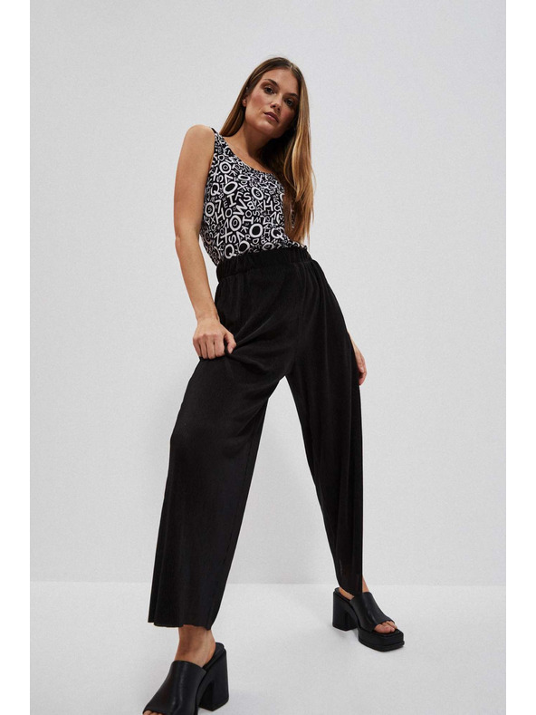 Moodo Čierne nohavice so širokými nohavicami z rebrovaného materiálu Moodo