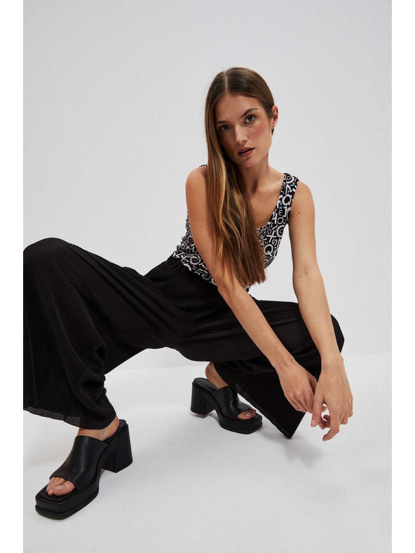 Moodo Čierne nohavice so širokými nohavicami z rebrovaného materiálu Moodo