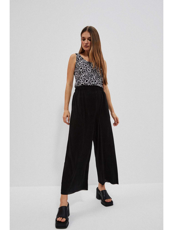 Moodo Čierne nohavice so širokými nohavicami z rebrovaného materiálu Moodo