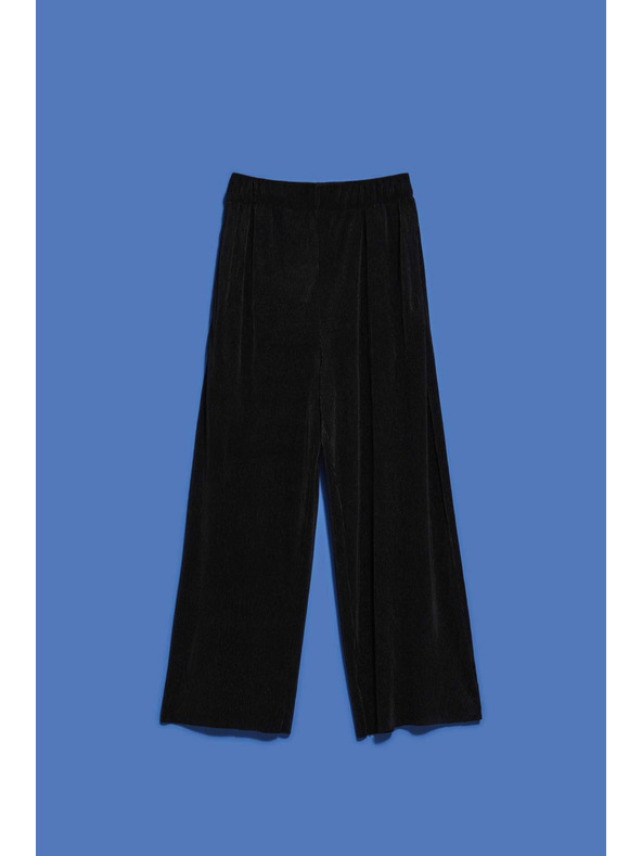 Moodo Čierne nohavice so širokými nohavicami z rebrovaného materiálu Moodo