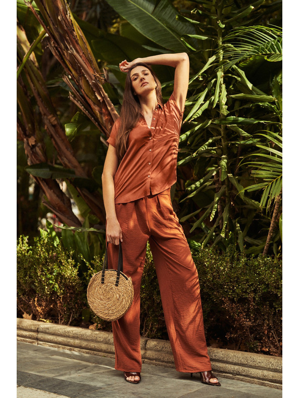 Moodo Hnedé nohavice so širokými nohavicami Moodo