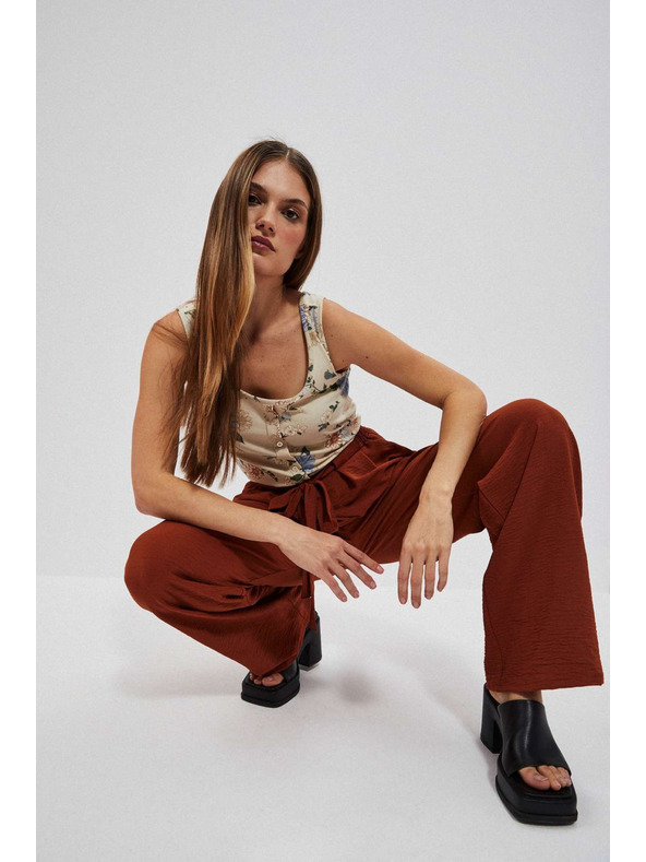 Moodo Hnedé nohavice so širokými nohavicami Moodo