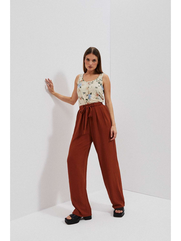 Moodo Hnedé nohavice so širokými nohavicami Moodo