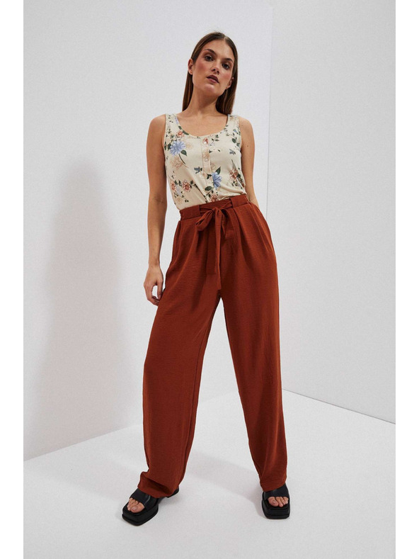 Moodo Hnedé nohavice so širokými nohavicami Moodo