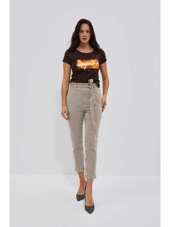 Moodo Pruhované nohavice s opaskom v páse Moodo