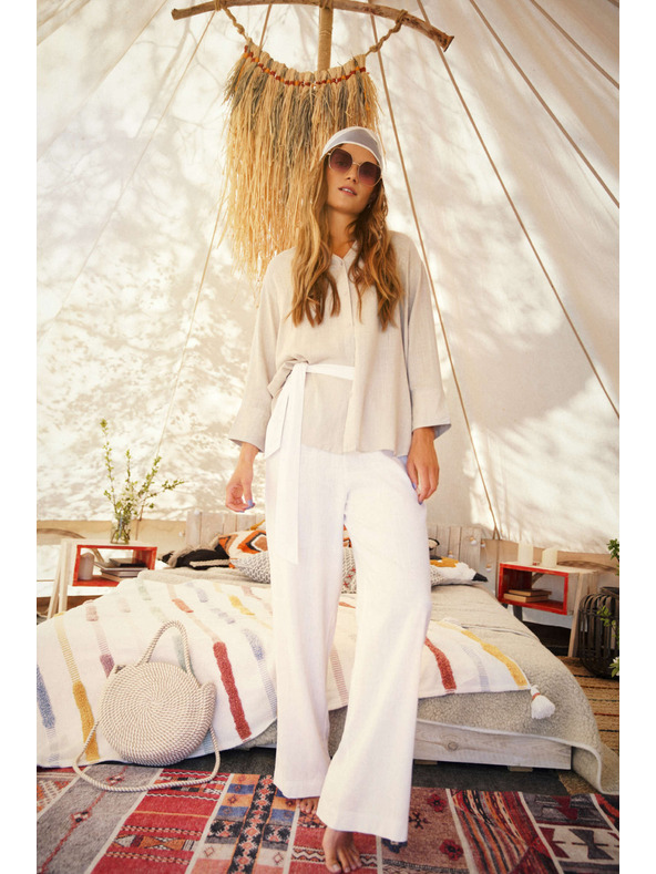 Moodo Ľanové nohavice so širokým strihom Moodo