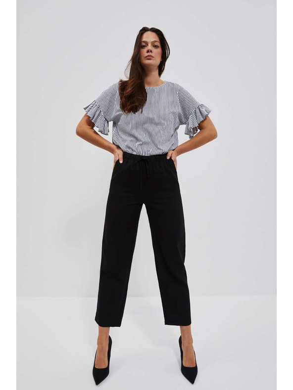 Moodo Ľanové nohavice s rovnými nohavicami čierne Moodo