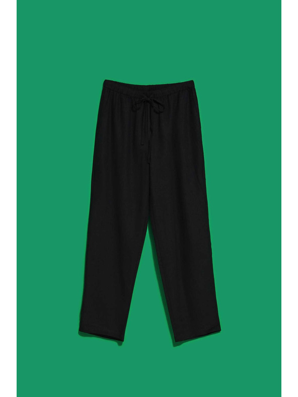 Moodo Ľanové nohavice s rovnými nohavicami čierne Moodo