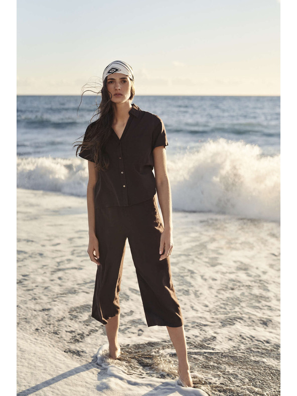 Moodo Tmavohnedé nohavicové sukne s gumou v páse Moodo