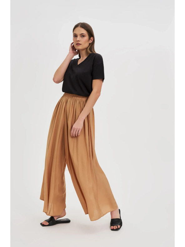 Moodo Viskózové nohavice so širokými nohavicami béžové Moodo