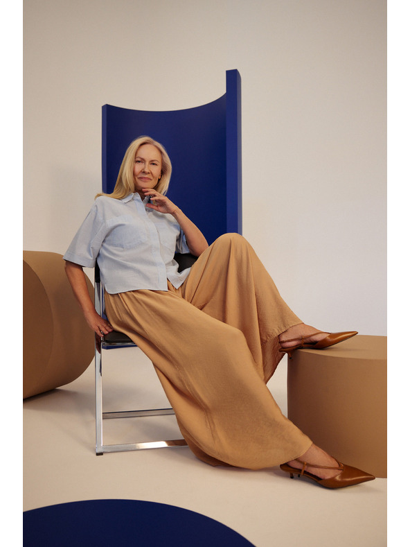 Moodo Viskózové nohavice so širokými nohavicami béžové Moodo