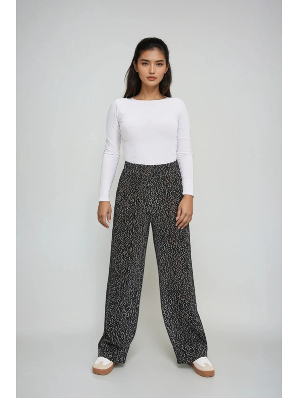Moodo Čierne nohavice s leopardím vzorom Moodo