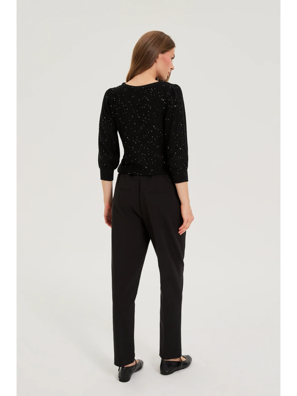 Moodo Čierne nohavice so štruktúrou a rovnými nohavicami Moodo