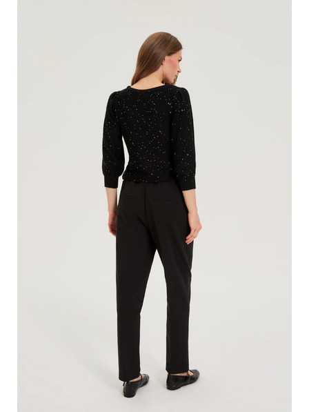 Moodo Čierne nohavice so štruktúrou a rovnými nohavicami Moodo