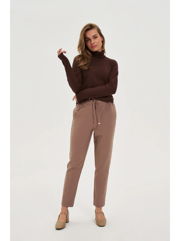Moodo Tmavo béžové nohavice so štruktúrou a rovnými nohavicami Moodo