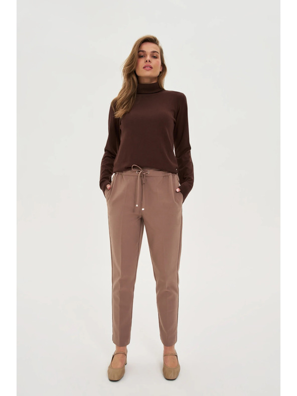 Moodo Tmavo béžové nohavice so štruktúrou a rovnými nohavicami Moodo