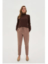Moodo Tmavo béžové nohavice so štruktúrou a rovnými nohavicami Moodo