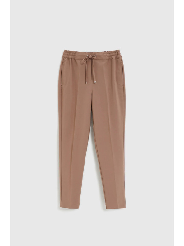 Moodo Tmavo béžové nohavice so štruktúrou a rovnými nohavicami Moodo